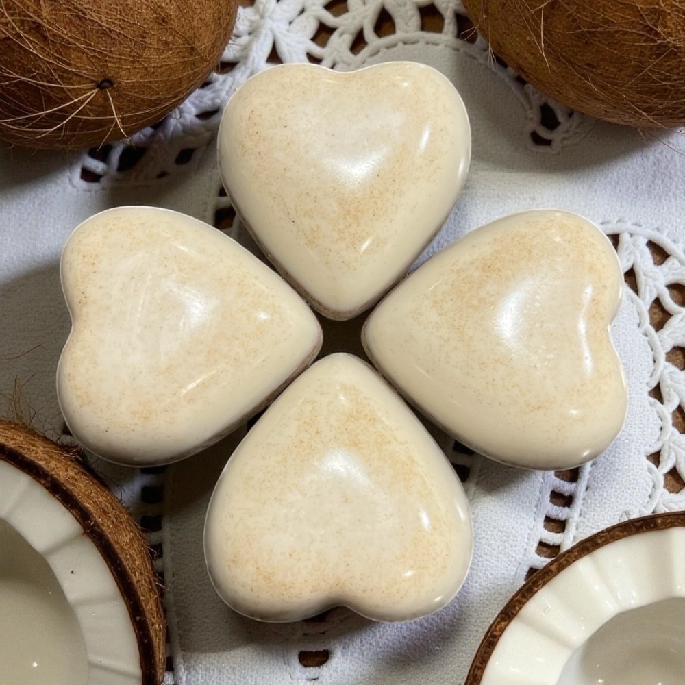 SOLD OUT “Coconut Paradise” Scented Bar Soap W/ Oatmeal & Walnut Shells (Heart)